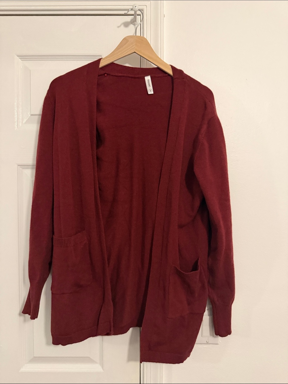Open-Front Pocket Cardigan Sweater - Deep Wine